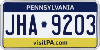 PA license plate JHA9203