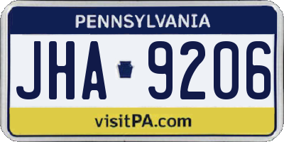 PA license plate JHA9206