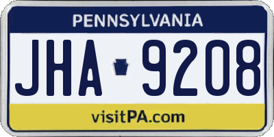 PA license plate JHA9208