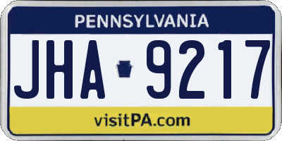 PA license plate JHA9217