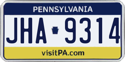 PA license plate JHA9314