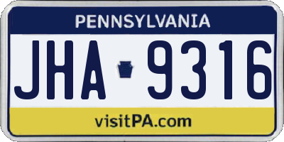PA license plate JHA9316