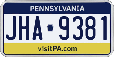 PA license plate JHA9381