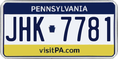 PA license plate JHK7781