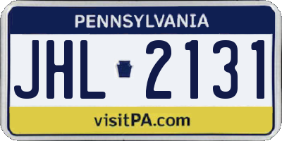 PA license plate JHL2131
