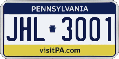 PA license plate JHL3001