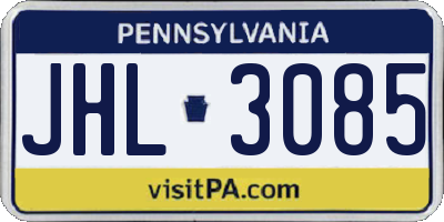 PA license plate JHL3085