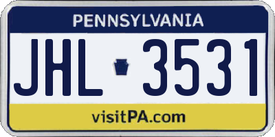 PA license plate JHL3531