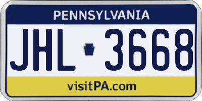 PA license plate JHL3668