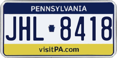 PA license plate JHL8418