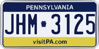 PA license plate JHM3125
