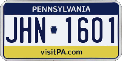 PA license plate JHN1601