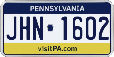 PA license plate JHN1602