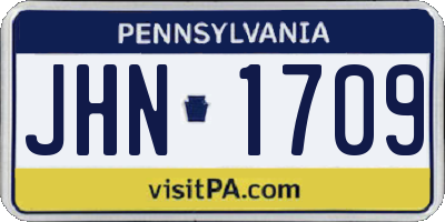 PA license plate JHN1709