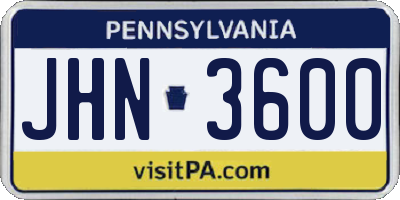 PA license plate JHN3600