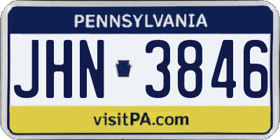 PA license plate JHN3846