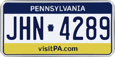 PA license plate JHN4289