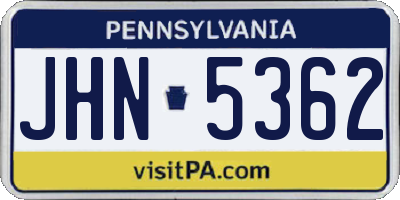 PA license plate JHN5362