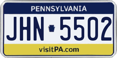 PA license plate JHN5502