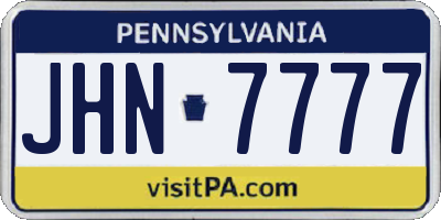 PA license plate JHN7777