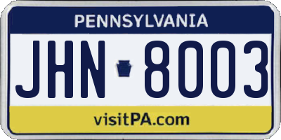 PA license plate JHN8003