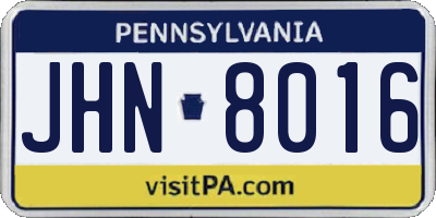 PA license plate JHN8016
