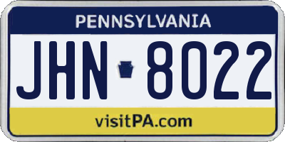 PA license plate JHN8022