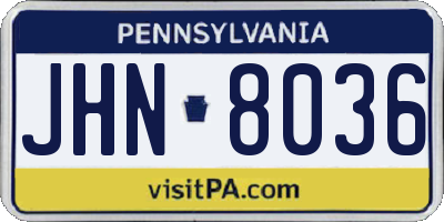 PA license plate JHN8036