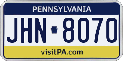 PA license plate JHN8070
