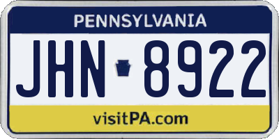 PA license plate JHN8922