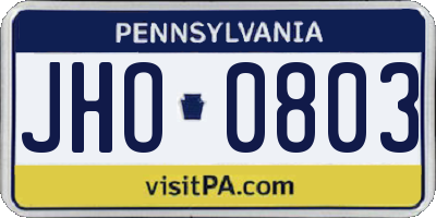 PA license plate JHO0803