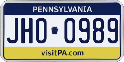 PA license plate JHO0989
