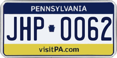 PA license plate JHP0062