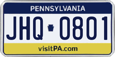 PA license plate JHQ0801