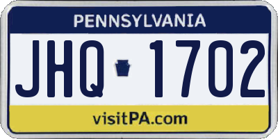 PA license plate JHQ1702