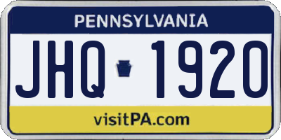 PA license plate JHQ1920