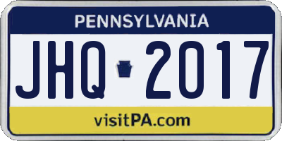 PA license plate JHQ2017