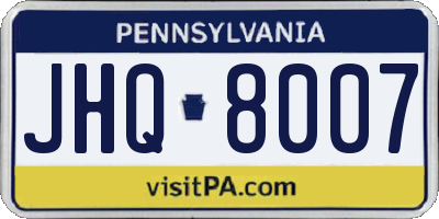 PA license plate JHQ8007