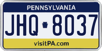 PA license plate JHQ8037