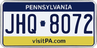 PA license plate JHQ8072