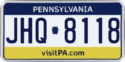 PA license plate JHQ8118