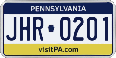 PA license plate JHR0201