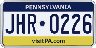 PA license plate JHR0226