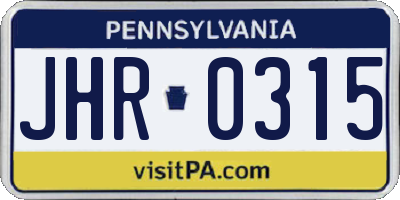 PA license plate JHR0315