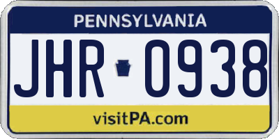 PA license plate JHR0938