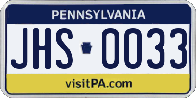 PA license plate JHS0033