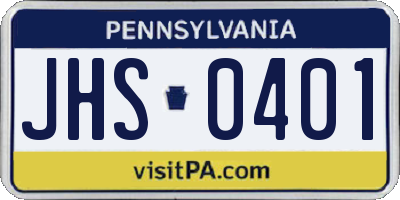 PA license plate JHS0401