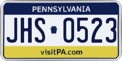 PA license plate JHS0523