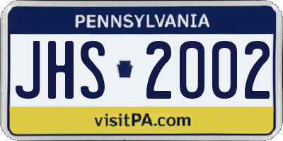 PA license plate JHS2002