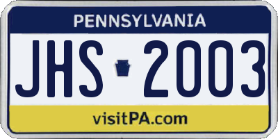 PA license plate JHS2003